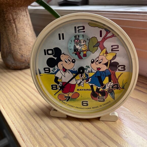 Vintage Walt Disney Bayard France Mechanical Alarm Clock Mickey Minnie Mouse - Picture 4 of 4